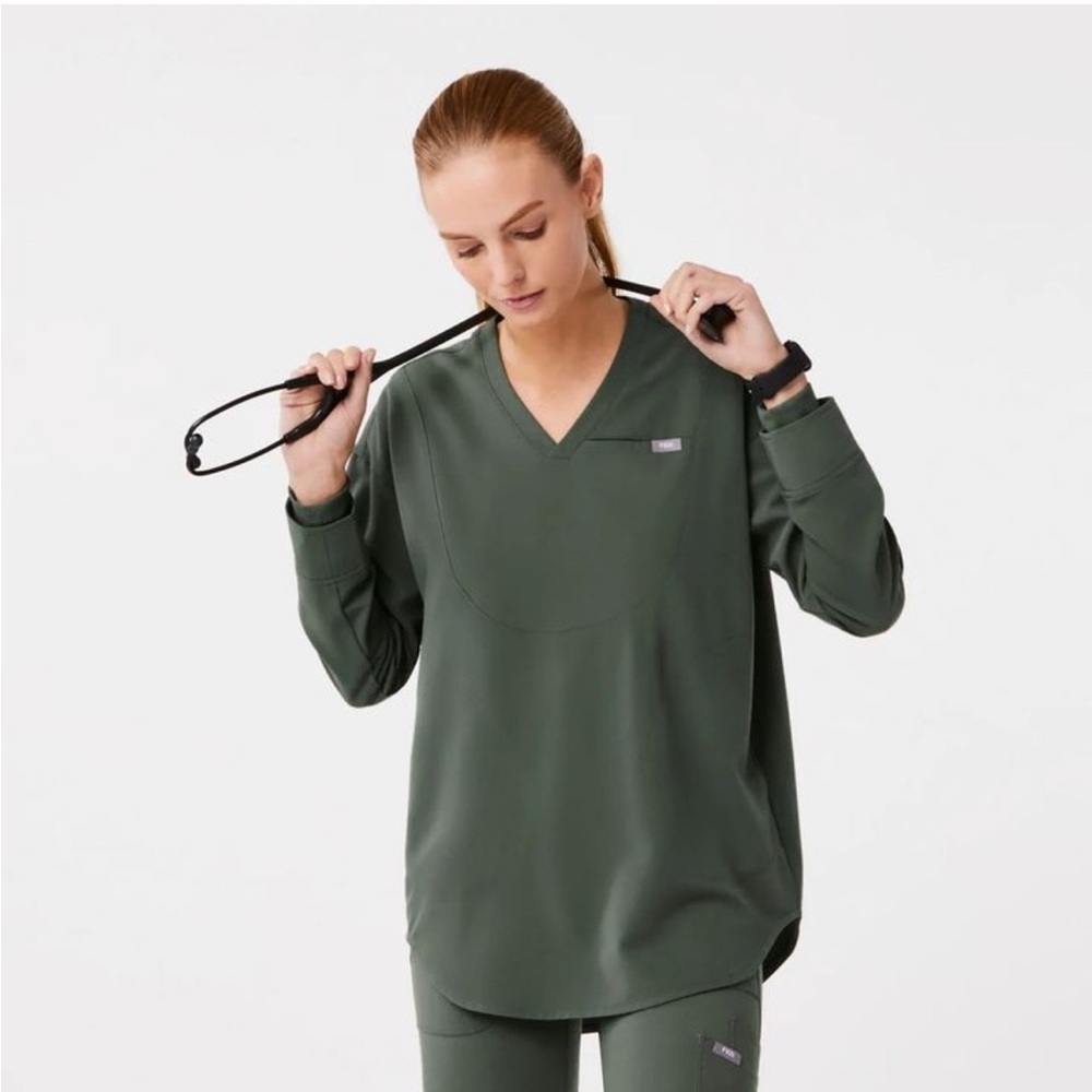 Figs Halle V-Neck Long Sleeve Tunic Moss Green